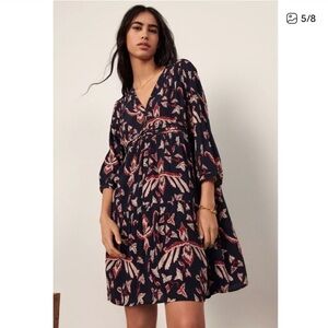 BA&SH calix floral tiered lady dress in midnight blue XS